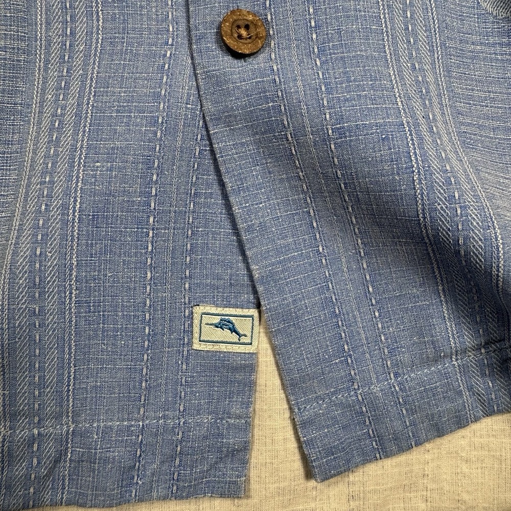 TOMMY BAHAMA Men's Maui Border Silk Camp Shirt Buccaneer Blue Size Large - Picture 10 of 12